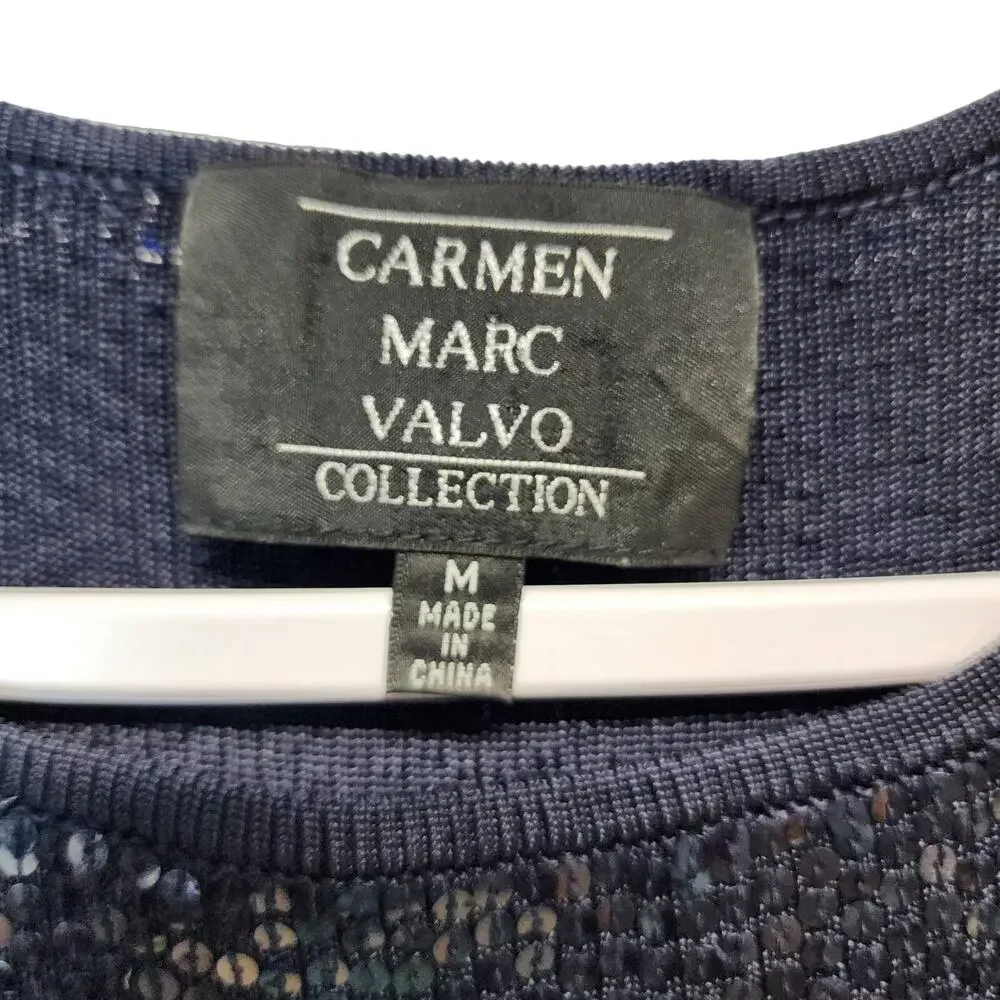 Carmen Marc Valvo Womens Allover Sequin Top Size M Blue Sleeveless Round Neck - Picture 12 of 13